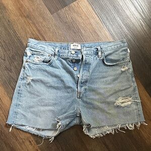 Agolde Ripped Jean Shorts - Light Blue 31